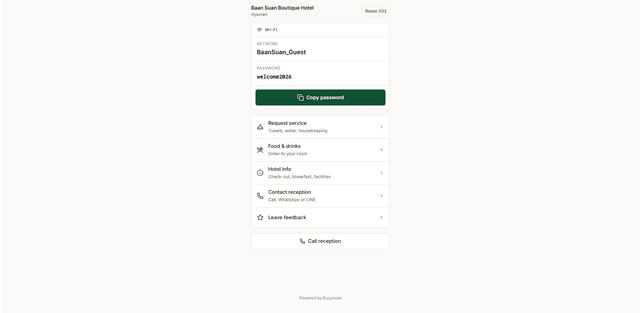 Busymote — ระบบบริการแขกผ่าน QR สำหรับโรงแรมขนาดเล็ก — ภาพที่ 3